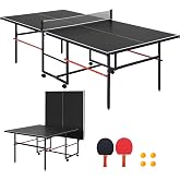 Garvee 8 ft Portable Ping Pong Table,Professional Outdoor Game for Adults | Foldable Indoor Outdoor Table Tennis Set with Net, 2 Paddles and 3 Balls - Quick Assembly, Single Player Playback Mode