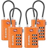 ANVIL TSA Approved Luggage Locks with Search Alert Indicator, 4-Digit Combination Suitcase Lock, Advanced TSA008 Core Heavy Duty Anti-Theft Travel Lock for Double Zippers, Backpacks (4, Orange)