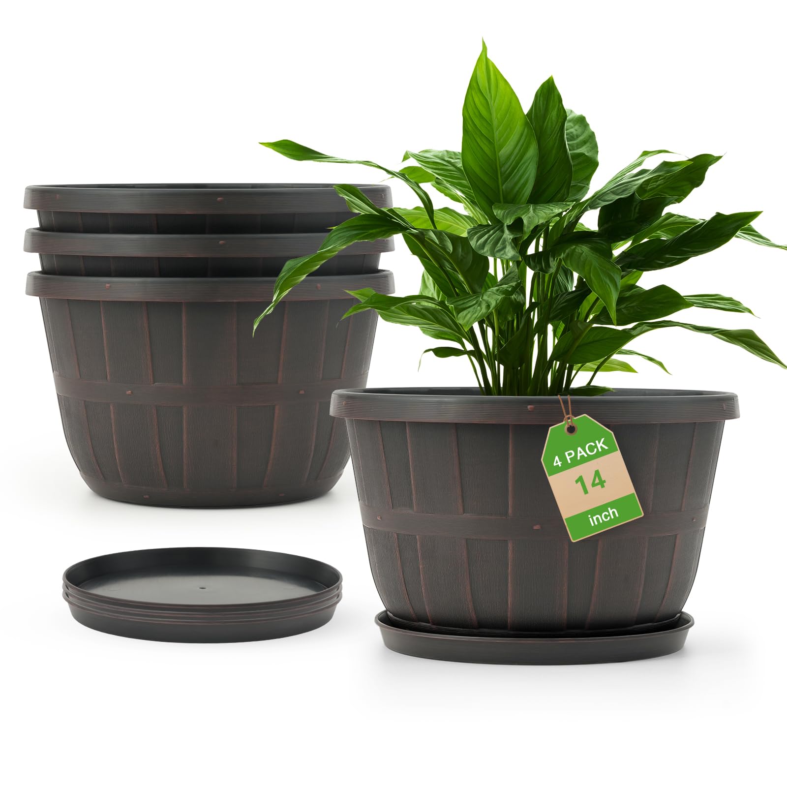 Quarut 14 Inch Plastic-Flower-Pot-for-Indoor-Plants, 4 Pack Large ...