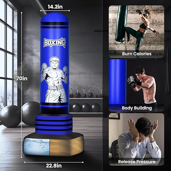 FREESTANDING PUNCHING BAG FOR ADULTS TEENS, 70” HEAVY BOXING BAG WITH GLOVES AND PUMP, WOMEN MEN STAND KICKBOXING BAGS, UPGRADED BIG BASE BOXING EQUIPMENT SET FOR TRAINING MMA FITNESS HOME GYM