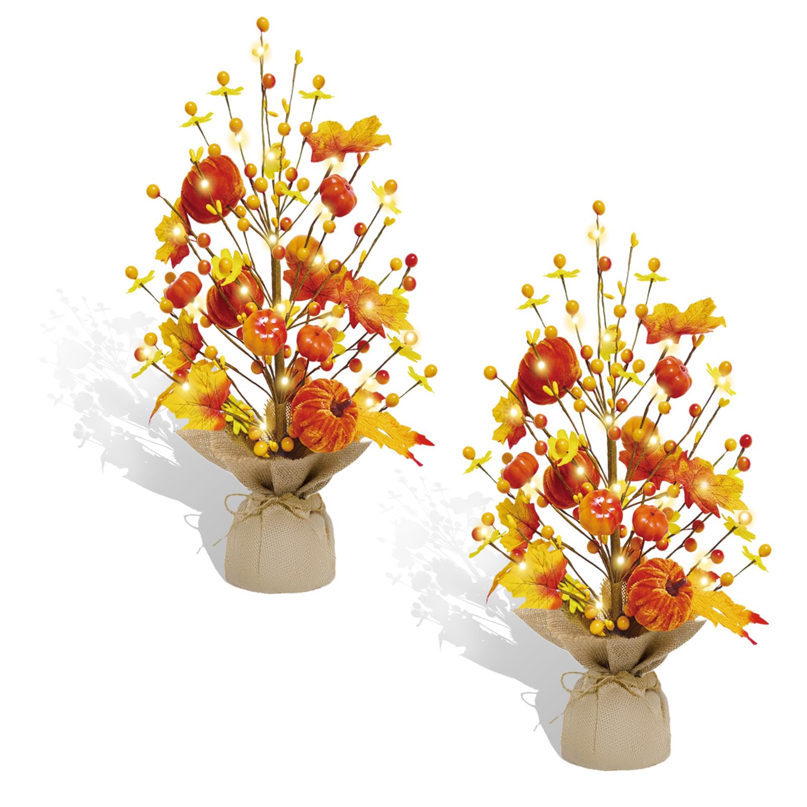 Photo 1 of 2 Pcs Fall Decorations for Home 18 Inch Fall Tree, Fall Decor Fake Pumpkin Berry Maple Leaves Table Centerpieces, Autumn Harvest Home Decor for Halloween Thanksgiving Party