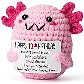 WEYON 13 Year Old Girl Birthday Gift Ideas, Mini Crochet Axolotl Plush for 13th Birthday Gift for Girls, 13th Pink Decorations, 13 YO Presents Axolotl Toy