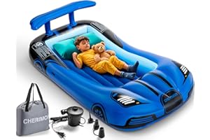 Inflatable Toddler Travel Bed with Safety Bumpers & 2 Mins Auto Inflation Pump, Portable Toddler Kids Air Mattress with Carry