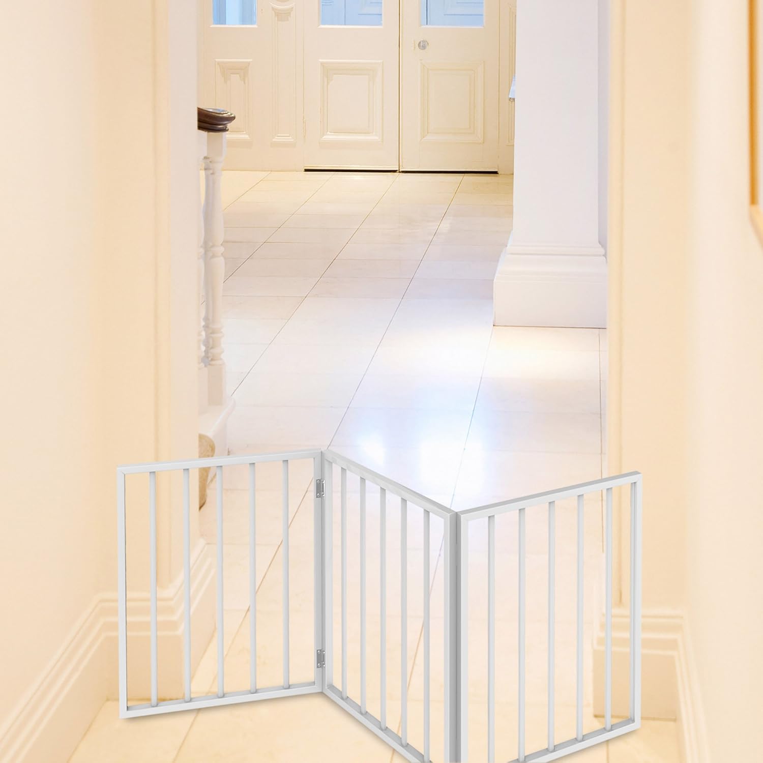 Foldable, Free-Standing Wooden Pet Gate- Light Weight, Indoor Barrier for Small Dogs / Cats by PETMAKER- White, 24 Inch Step Over Doorway Fence : Pet Supplies