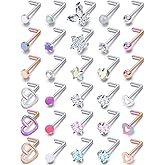 Prjndjw 20G 18G Nose Rings Studs Surgical Steel Nose Stud Glow Dark Heart Opal CZ Flower Nose Piercing Jewelry Nose Rings for Women Straight Screw L Shaped Nose Rings Hypoallergenic Nose Piercing Kit