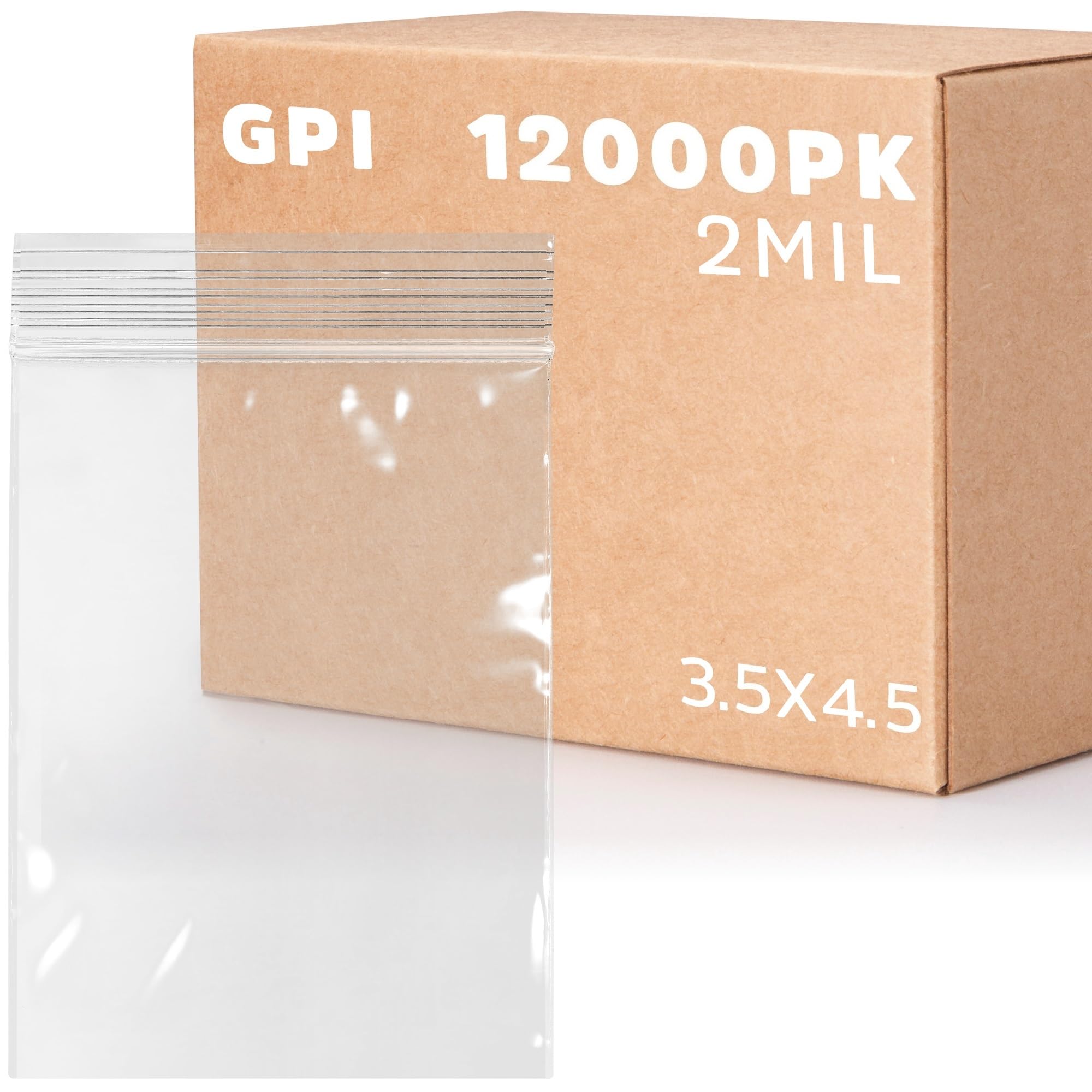 12,000 Case - 3.5" x 4.5" Zip Bags, 2 Mil, Clear Plastic Reclosable Zipper Poly Baggies, with Resealable Zip Top Lock Seal, for Credit Cards, Jewelry, Coins, Pills, Candy, Beads, Seeds & More. Image