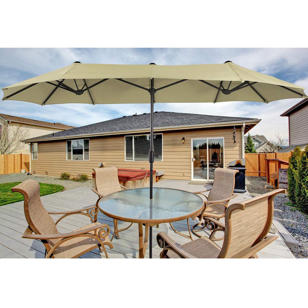 Beige Phi Villa 13ft Outdoor Market Umbrella Double Sided Twin Large Patio Umbrella With Crank Patio Lawn Garden Umbrellas