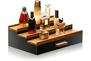 Sephyroth Cologne Organizer for Men 3 Tier of Cologne Display with Drawer Storage Perfume Oragnizer Display,Great Gift for Man(Black Walnut)