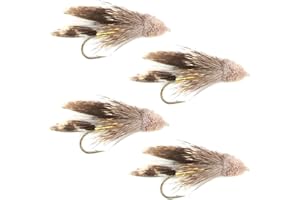 The Fly Fishing Place Muddler Minnow Fly Fishing Flies - Classic Bass and Trout Streamers - Set of 4 Flies Hook Size 4