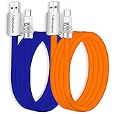 chubbycable Couple Chubby 2 Pack 120W USB C Cable Extra Thick Silicone Fast Charging Cable Compatible with iPhone 17-15 Series iPad Galaxy Series, Dark Blue+Orange, USB-A to Type-C, 3.3FT