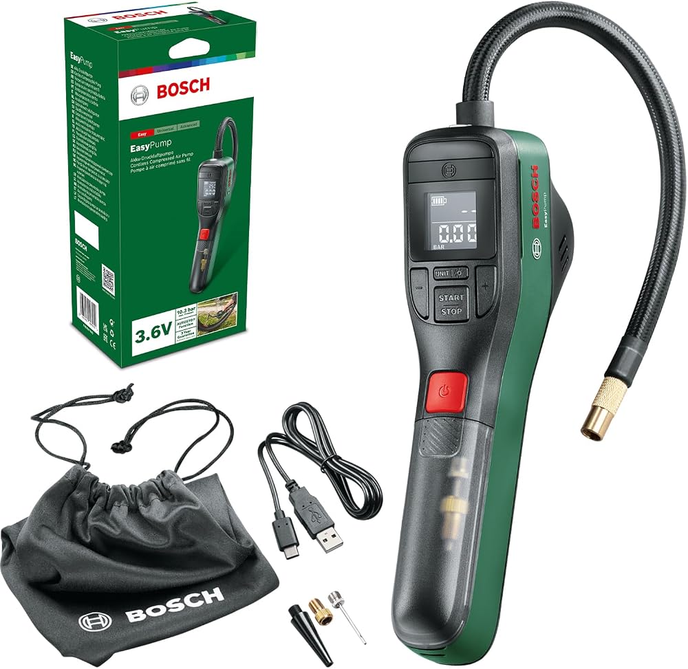 Bosch EasyPump Portable Electric Bike Pump 3.0Ah USB-C Autostop 150 PSI
