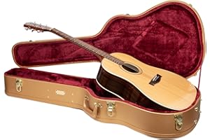 Crossrock Wooden Dreadnought Acoustic Guitar Case for Gibson J-45 / Martin D-Style | Luxury Gold Faux Leather, Burgundy Velvet Interior & Lock – Designer Series