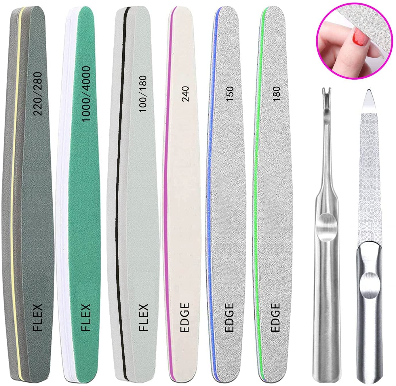 Nail Files 8 Pcs Professional Nail File and Buffer Block Set Manicure Nail Art Tools Double-Sided Emery Board for Nail Trimming Grinding Polishing Shining