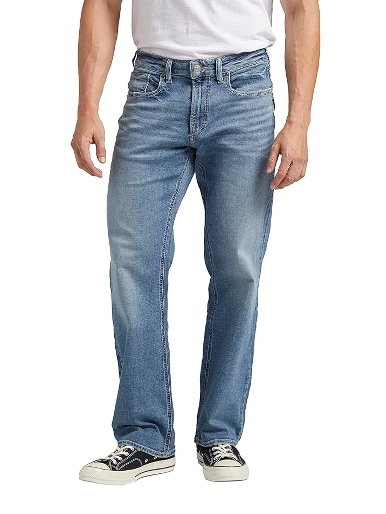 Silver Jeans Co. Men’s Zac Relaxed Fit Straight Leg Jeans, Med Wash CAA235, 33W x 34L