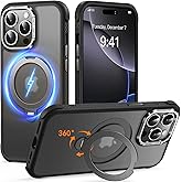 Reukdnv Magnetic for iPhone 14 Pro Case, Military Drop Protection, Compatible with MagSafe, Slim Translucent Matte Shockproof Protective Phone Case with 360° Spin Stand 6.1", Black