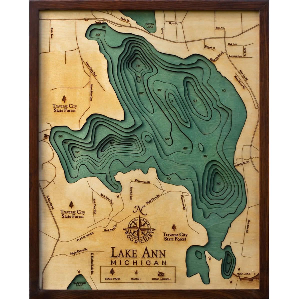 Wood Carved Laser Cut Lake Michigan 3D Nautical Chart Lake Art