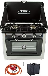 NJ Gasher&amp;nbsp;/&amp;nbsp;Backofen f&amp;uuml;r Campingausfl&amp;uuml;ge, tragbar, Edelstahl, 2&amp;nbsp;Brenner, Tragetasche, Propanregler, CO-01