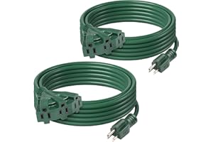 BN-LINK 25Ft Outdoor Extension Cord with 3 Outlets, 2-Pack, 16/3 SJTW, 13-Amp Power Cord for Lighting, Landscaping & Holiday Decorations, Grounded, ETL Listed