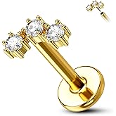 COCHARM 14K Gold Flower Threadless Cartilage Earrings Stud for Women 16g Flat Back Upper Helix Earrings Yellow Gold Threadless Conch Earrings 14Kt Gold Push in Tragus Earrings