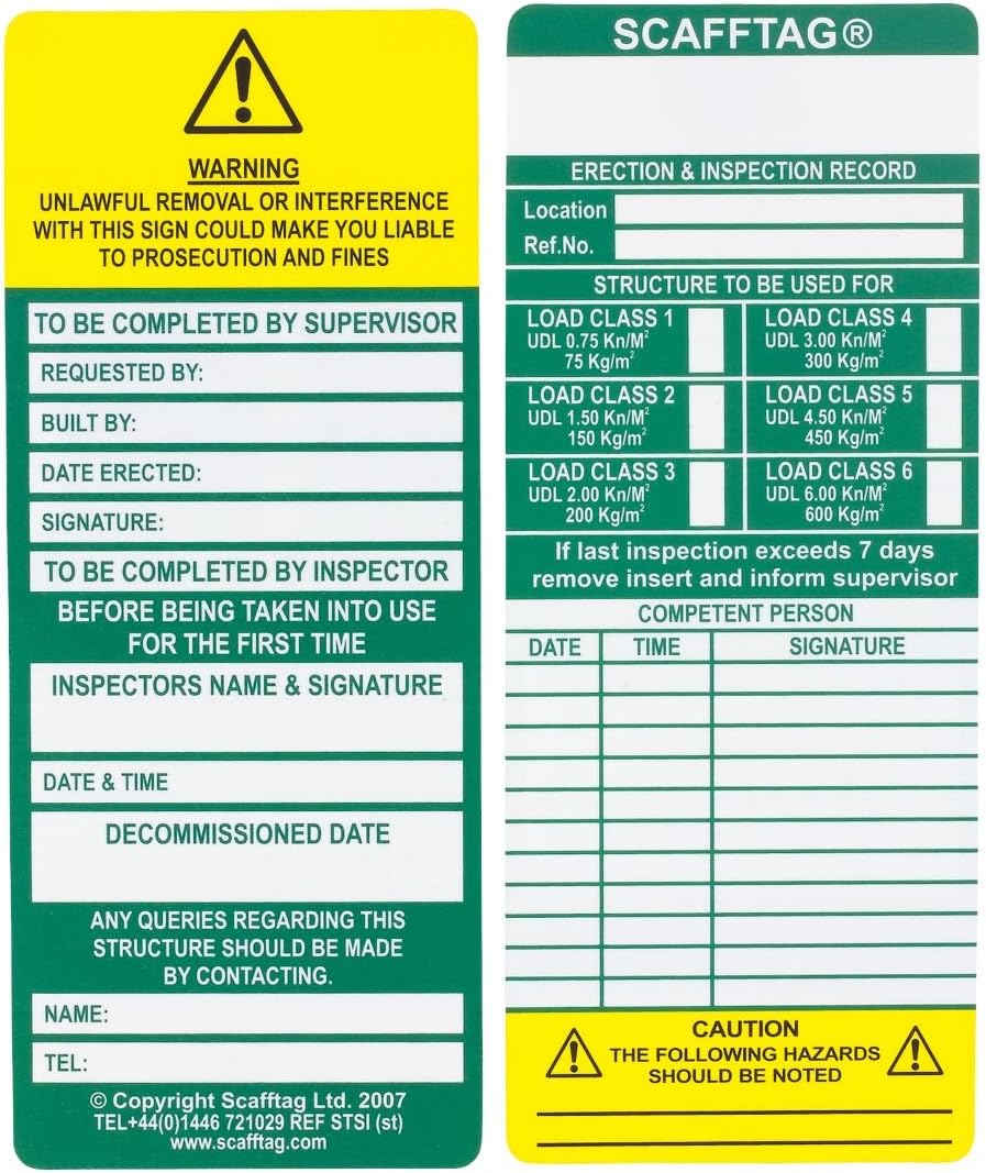 Scafftag Scaffold Standard Inspection Inserts Pack of 10