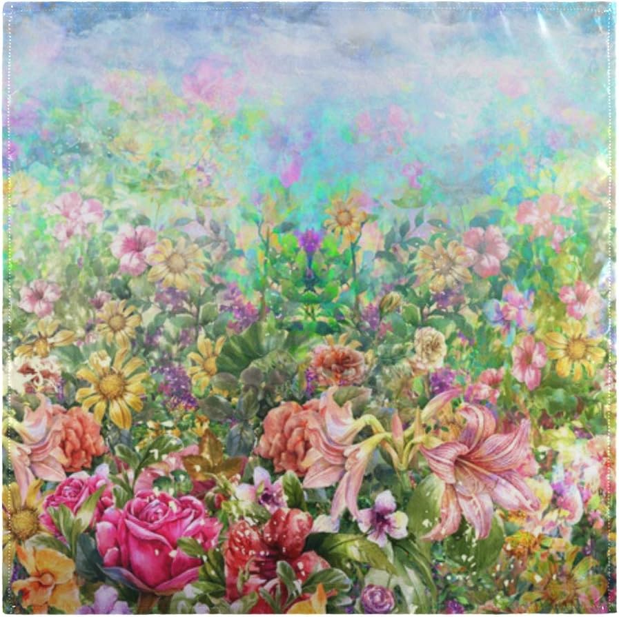 Auskid Spring Multicolored Flowers Cloth Napkins Set of 6, Washable Polyester Dinner Napkin, 20 x 20 Inch Table Napkins for Family, Parties, Weddings, Restaurant, Holiday Dinner