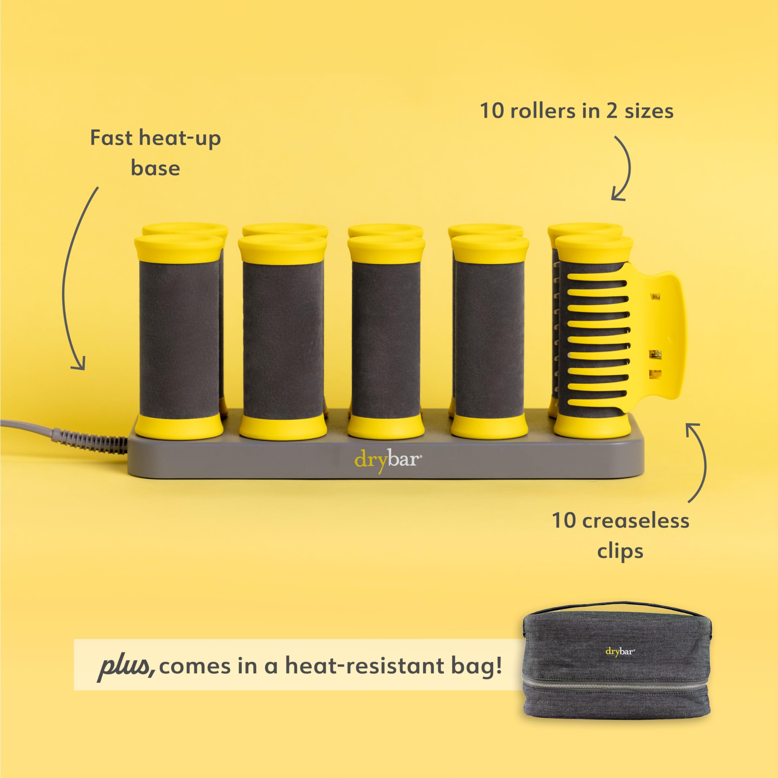 Drybar The Roller Club Curling Hot Rollers | 10 Rollers, 2 Sizes, Heats-Up Fast, Gentle on Hair, Reduces Frizz, Adds Shine, comes with Heat-Resistant Bag