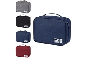 Large waterproof cable storage bag, suitable for electronic accessories, navy blue