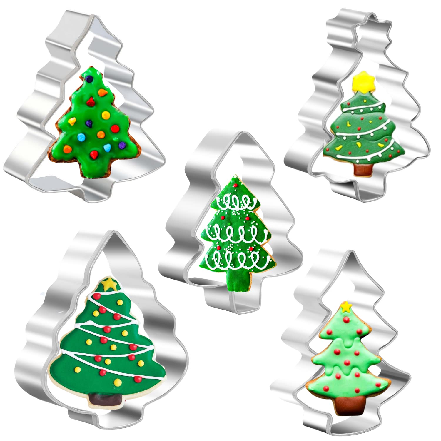 Christmas Tree Cookie Cutters 5 Pieces Stainless Steel Christmas Cookie Cutter Set Pastry Biscuit Fondant Cutter for Christmas