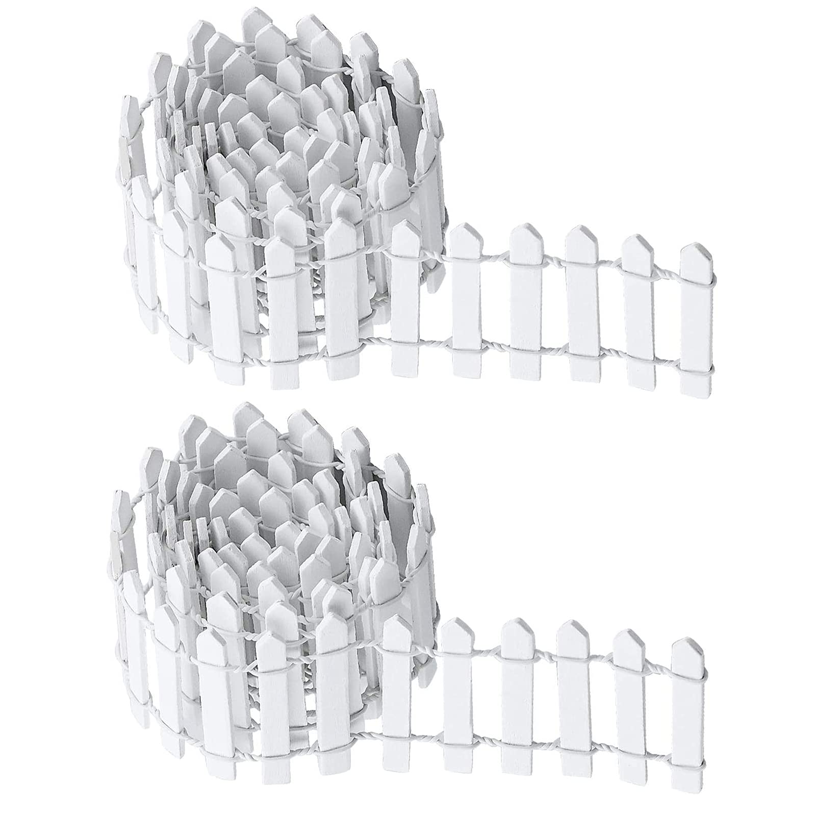 JHSJ 2 Pack Mini Wooden Fence, 5 x 90cm Ornament Small Wooden Fence Miniature Fairy Garden Picket Fence for DIY Craft Micro Landscape Doll House Flower Pot Decoration (White)