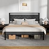 Z-hom King Size Bed Frame, King Bed Frame with Upholstered Headboard, Metal Platform Beds Solid and Stable, Grey, Noise Free, Easy Assembly, No Box Spring Needed