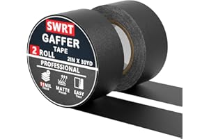 SWRT Gaffers Tape, 11 Mil Industrial Grade Gaffer Tape, 2’’ x 30 Yards, 2 Pack, Strong Adhesion, Easily Remove No Residue, Professional Matte Finish No Reflection, Black, 60 Yards in Total