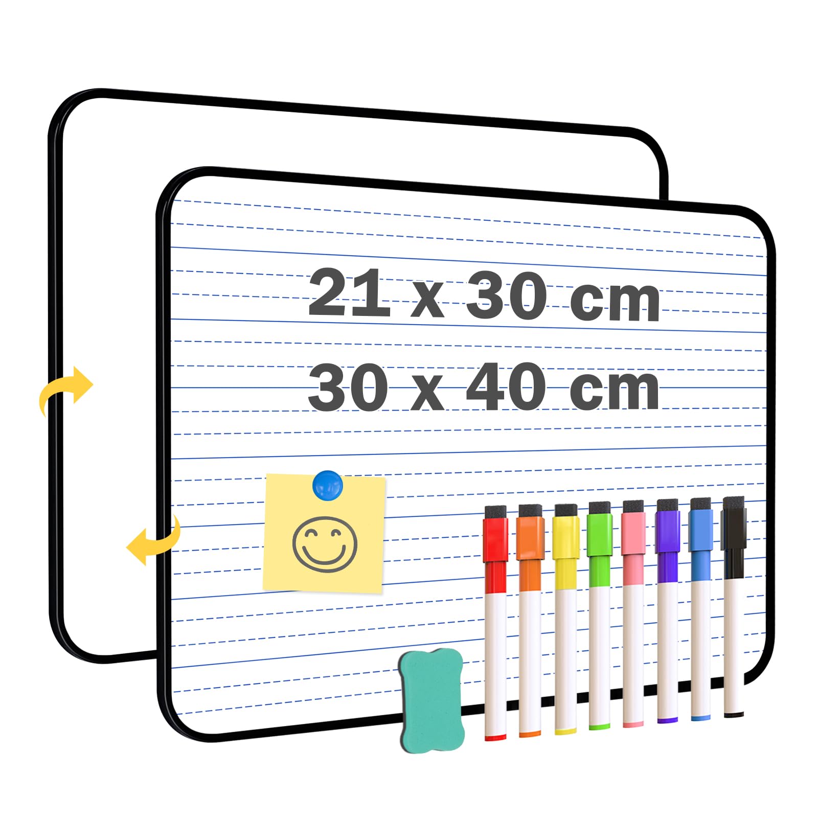 QUEENLINK Double-Sided Magnetic Whiteboard Lined, Dry Erase White Board, 21X30cm Small Lap Boards Kit Portable Mini Classroom Whiteboard for Students and Children