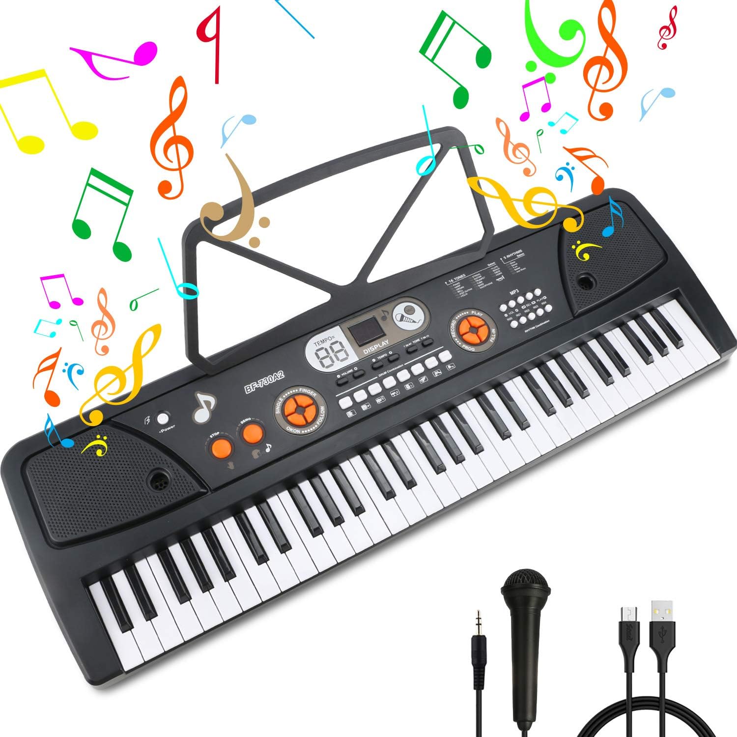 Tastiera Pianoforte Portatile Axus AXP3 - 61 Tasti Sensibili, 450 Voci, 150 Ritmi, Con Alimentatore E Leggio