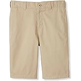 French Toast Boys' Adjustable Waist Flat Front Chino Bermuda Shorts with Stretch (Standard & Husky), Khaki, 14