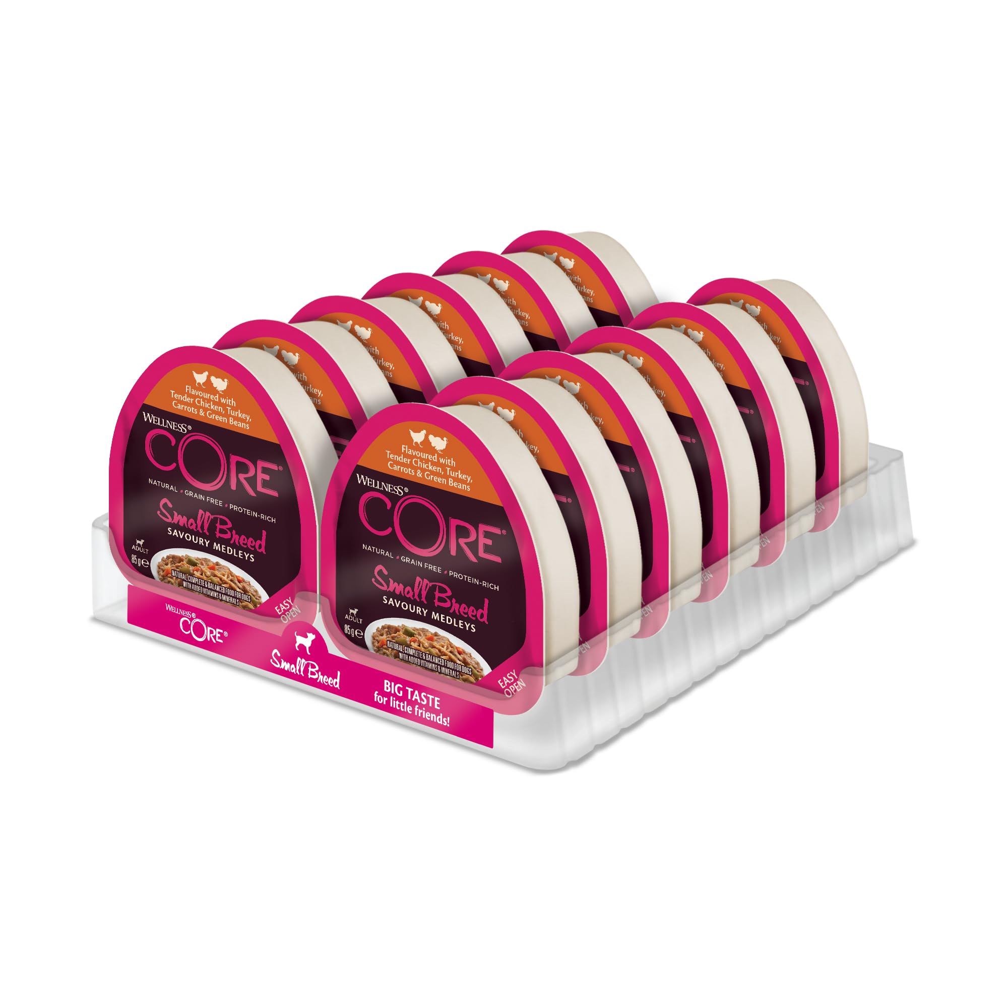 Wellness CORE Savoury Medleys 12 x 85g, Chicken & Turkey – Wet Dog Food for Small Breeds, Grain-Free, Natural, Hypoallergenic, Protein-Rich, High Meat Content