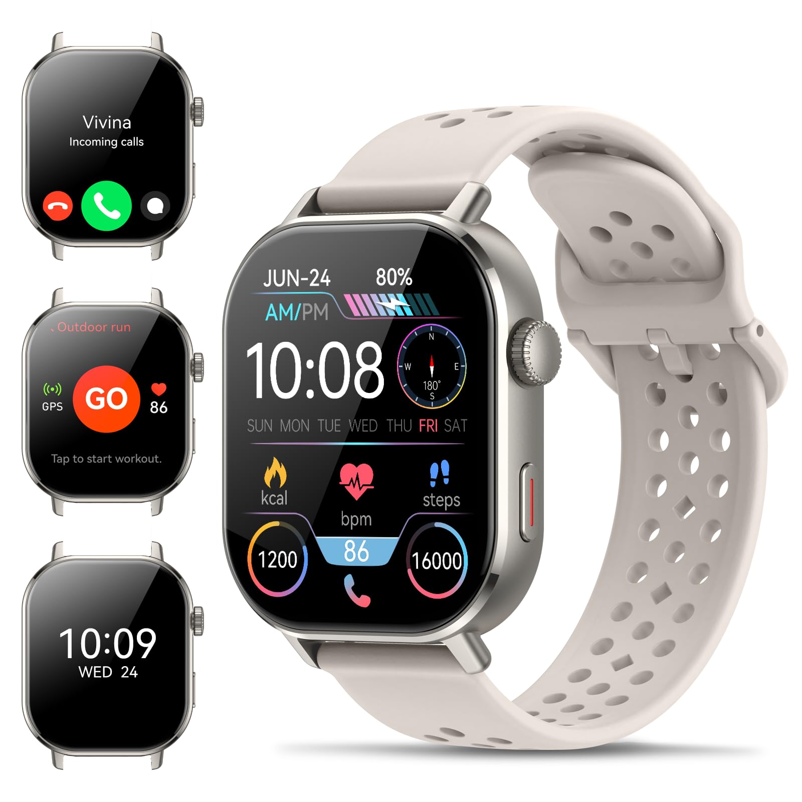 Photo 1 of Smart Watch Answer/Make Call, GPS Smartwatch for Men Women, 2.06"HD AMOLED Display Compass, 5ATM Water-Resistance, Heart Rate/Sleep Monitor/Stress,110+ Sport Mode, Running Watch for Android/iOS White