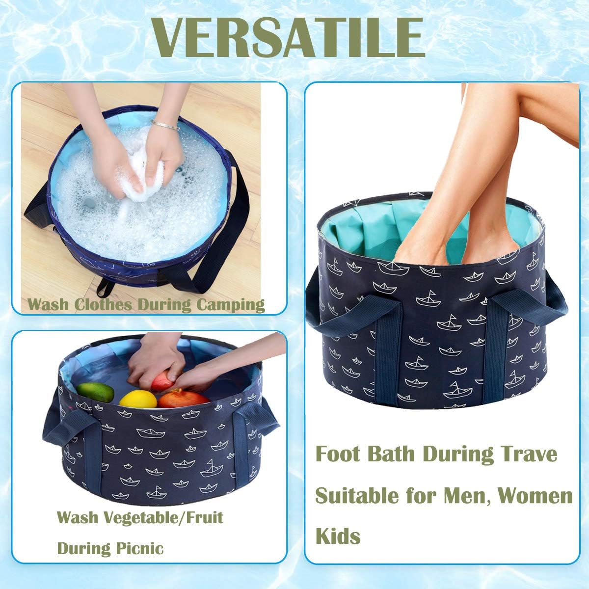 NimJoy Portable Travel Foot Soaking Basin, Collapsible Foot Spa Bath Tubs for Camping Picnic Washing, Bonus Liquids Soap Refillable Empty Keychain Bottle w/Case: Health & Personal Care
