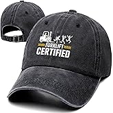Forklift Certified Funny Retro Washed Cotton Baseball Cap, Adjustable Lightweight and Breathable Trucker Hat Outdoor Accessories, for Forklift Driver Dad Husband Grandpa, Birthday Black
