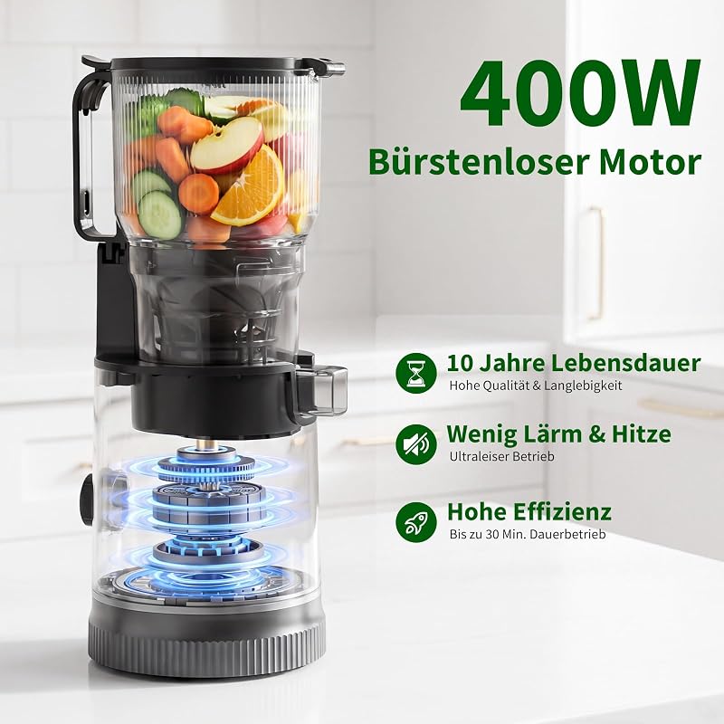 SJ-065 Entsafter Slow Juicer, 400W, 152 mm XL-Einfüllschacht — Foto 6 von 8