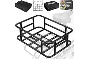 RAYMACE Rear Rack Bike Basket with Cargo Net and Liner Large Bicycle Basket Perfect Mount for Electric Bike