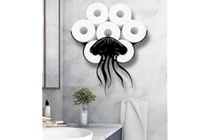 EUIROET Jellyfish Wall Mounted Toilet Holder Paper Storage,Funny Animals Storage Paper Holders for Bathroom,Waterproof Metal Animal Toilet Paper Storage,Black Metal Toilet Paper Organizer Hold Extra 8 Rolls