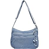 FQELJ Denim Purses for Women Tote Bag, Lightweight Crossbody Purse with Multi Pockets, Large Slouchy Shoulder Bag