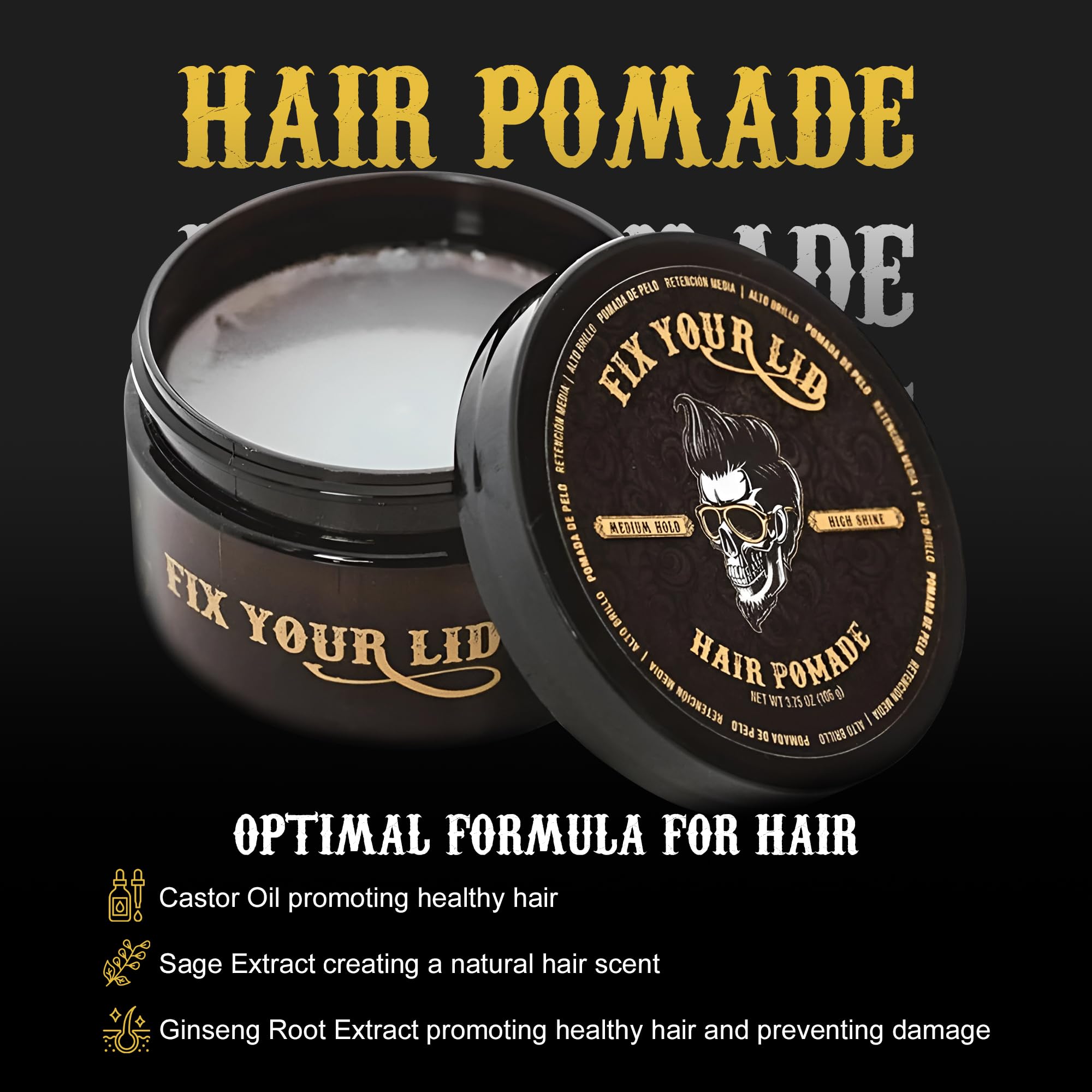 Fix Your Lid Hair Pomade for Men - Water Based Pomade Medium Hold High Shine - Easy to Wash Out - All Hair Types - 3.75oz