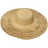 Brown Tassel Straw Hat for Women Foldable Sunshade Beach Hat Retro Vacation Woven Large Brim Sun Hats
