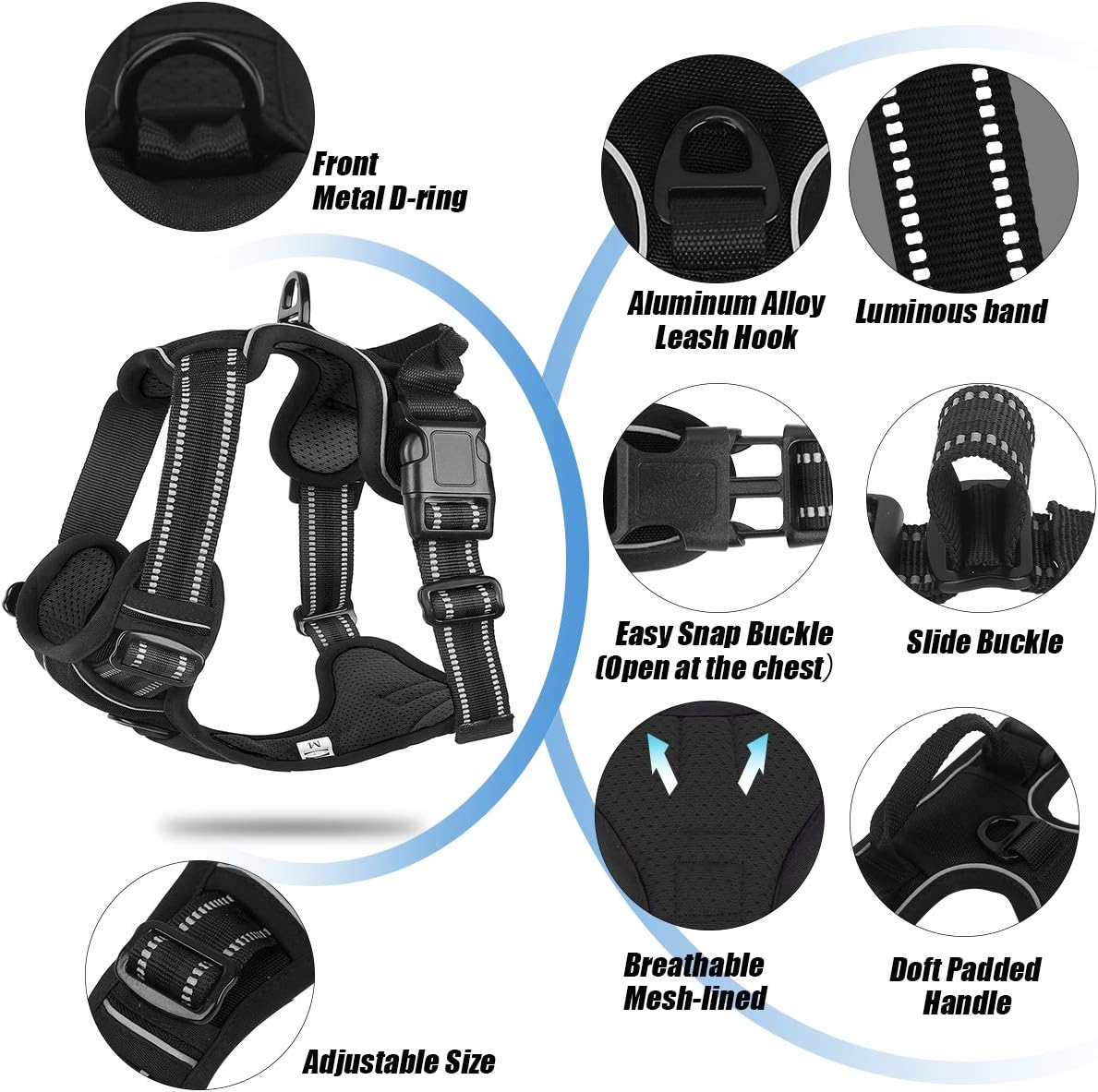 Belababy Dog Harness Small Medium Large No Pull, Adjustable Reflective Front Clip Dog Harness with Easy Control Handle - Image 3