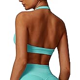 QBGJTD Women Seamless Halter Sports Bras Padded Low Impact Workout Gym Yoga Bra Running Crop Tank Tops with Removable Cups