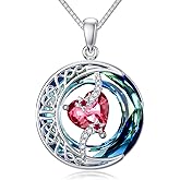 TOUPOP Birthstone Necklace 925 Sterling Silver Moon and Star Pendant with Blue Crystal Celtic Moon Jewelry Anniversary Birthday Gifts for Women Mom Wife Her