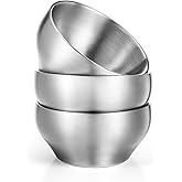 Exclaith 3 Pack Insulated Bowl for Ice Cream 15oz Double Wall Insulated Bowls SUS304 Metal Bowls for Cereal Stainless Steel Soup Bowl, Double Walled, Dishwasher Safe
