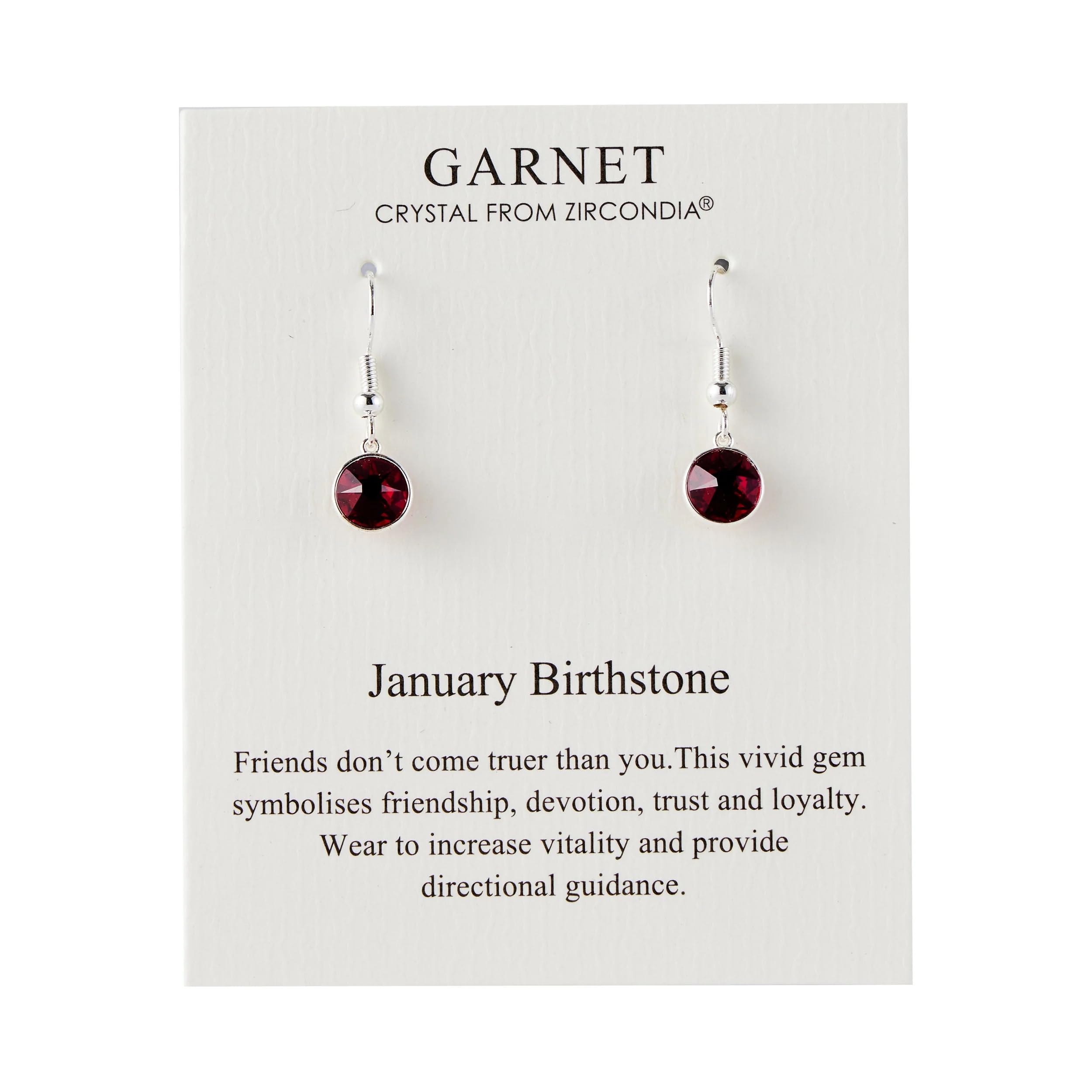 Philip Jones January Birthstone Drop Earrings Created with Garnet Zircondia® Crystals