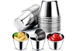 Pumtus 30 Pack Stainless Steel Sauce Cups, 2.5OZ&1.5OZ Small Ramekin Condiment Sauce Dishes, Mini Individual Saucers, Commerc